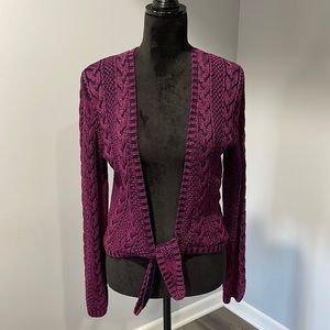 Women’s tie front cardigan size small cotton purple